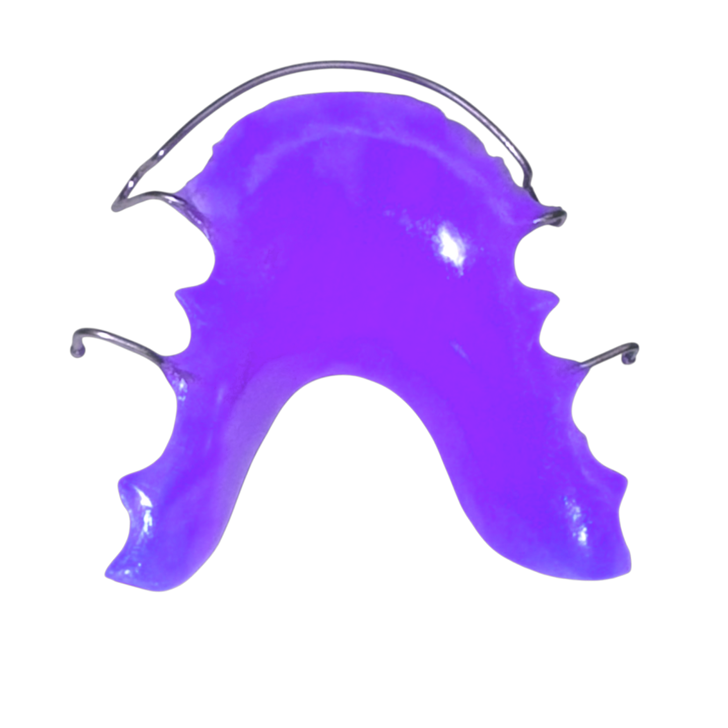 Purple retainer with metal frame on a white background